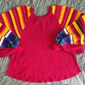 We The Free Sweater with Red and Multicolor Stripes